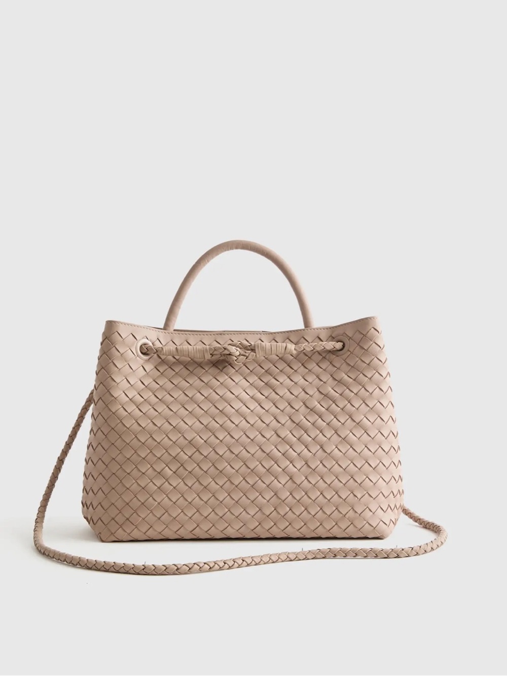 QUINCE Italian Leather Handwoven Satchel in Taupe